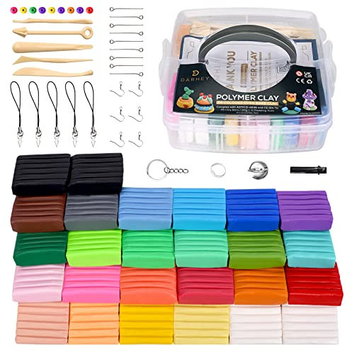 Darhey Polymer Clay Set of 26 Colors Multicolour Nontoxic Oven Bake Soft Modelling Clay for Kids with 5pcs Clay Sculpting Tools, 33 Accessories, User Manual and Storage Box - Premium DIY Gift
