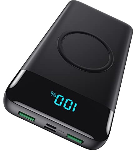 Wireless Portable Charger 30,800mAh 15W Wireless Charging 25W PD QC4.0 Fast Charging Smart LED Display USB-C Power Bank, 4 Output & 2 Input External Battery Pack Compatible with iPhone, Samsung etc