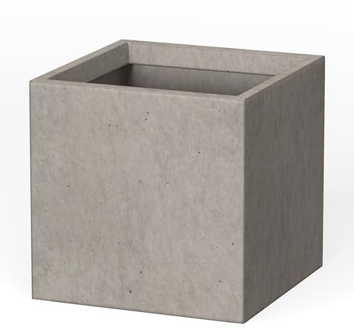 Kante Vaso da giardino quadrato moderno leggero ed elegante, fatto a mano, per interni ed esterni, cemento, grigio invecchiato, 25,4 x 25,4 x 25,4 cm