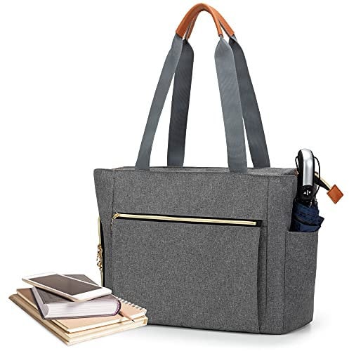 Sac Fourre-Tout d’Enseignant CURMIO pour Femme, Sac de Travail Portable avec Pochette Rembourrée et Compartiments pour Ordinateur, Gris, 42 x 20 x 32,5 cm