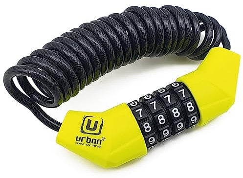 URBAN UR446 Mini Candado Bicicleta Cable Extensible Código Combinacion, Ligero y Compacto, Antirrobo Casco Moto Cable Acero Trenzado Patinete Eléctrico Cadena Seguridad Bici Enrollable Ø4, 150cm