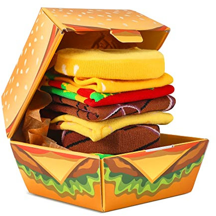 Funny Burger Socks Box for Men Women Teenage Boys - Funny Gifts Novelty Fun Funky Food Cool Crazy Silly Multipack Odd Socks Birthday Gifts Christmas Stocking Stuffers(2 pairs)