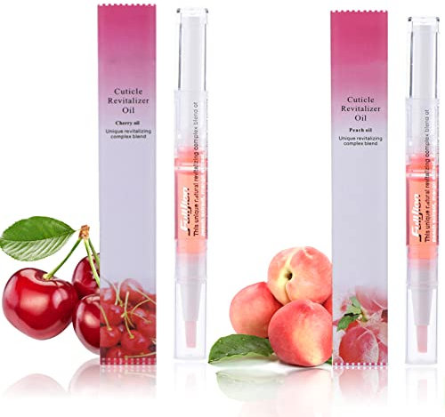 Rosarden Cuticle Oil Pen for Nail Care, Nail Oil Pen with Natural Ingredients Revitalize Pen Gel Manicure Pedicure for woman(Various flavor) (Cherry + Peach), 2 Count (Pack of 1)