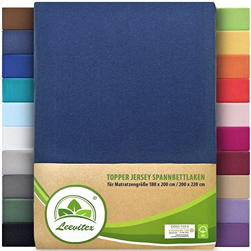 Premium Plus Topper Bezug Boxspring Spannbetttuch Jersey 180x200 cm - 200x220 cm 100% Baumwolle (Navyblau/Marine)
