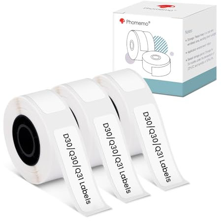 Phomemo D30/Q31 Etiketten Weiß 12x40mm für Phomemo D30/Q31, Kompatibel mit Colorwing Q30, Thermo-Etikettenrolle für Q31/Q30/D30 Bluetooth Portable Label Printer