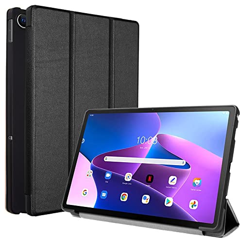 TECHGEAR Smart Case for Lenovo Tab M10 Plus 3rd Gen 2022 (10.6) TB125 / TB128 PU Leather Slim Smart Case Stand Cover with Corner Protection [Auto Wake/Sleep] Soft TPU Holder - Black