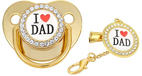 HAOLEI Luxus Kristalle Baby Schnuller, Strass Schnuller mit Kettenclip, ich liebe Mama Papa Schnuller