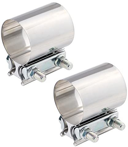 BEYGIH 2 Pack Butt Joint Exhaust Band Clamps, Exhaust Pipe Work Sleeve Preformed Stinless Steel 3 inch OD to OD Exhaust Tubing Couplings Secure Fit Connecting for Muffler Catalytic (2.0 inch)