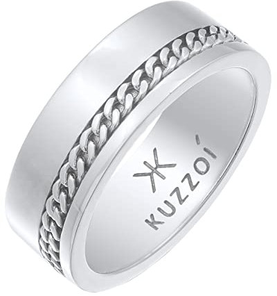 Kuzzoi Herrenring Bandring für Männer mit Panzerketten Element oxidiert, Breiter Silberring (8 mm) poliert, Ring für Herren aus 925 Sterling Silber, Ringgröße 60