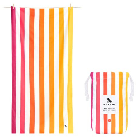 Dock & Bay Strandhandtuch - Schnell trocknende Mikrofaser, ohne Sand - Kompakt, Leicht - 100% recycelt - Inklusive Beutel - Summer - Peach Sunrise, Extra Large (200x90cm, 78x35)