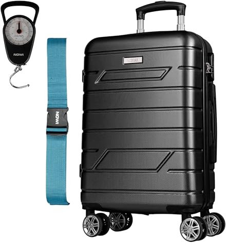 NOWI Bergamo Reisekoffer - Wasserabweisend, 8 Rollen 360° Drehbar, Teleskopgestänge, Voll gefütterter Innenraum (schwarz, M)