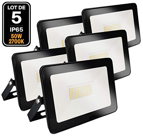 Europalamp - Lot de 5 Projecteurs LED 50W Ipad Blanc Chaud 3000K Haute Luminosité