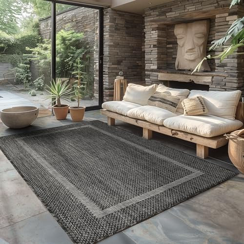 Carpettex Outdoor Teppich Wetterfest 300x400 (280 x 370 cm) Sisal Optik Schwarz - Ideal für Balkon, Garten, Terrasse und als Küchenteppich - Teppich Waschbar, Flachgewebe, Wasserfest, Pflegeleicht