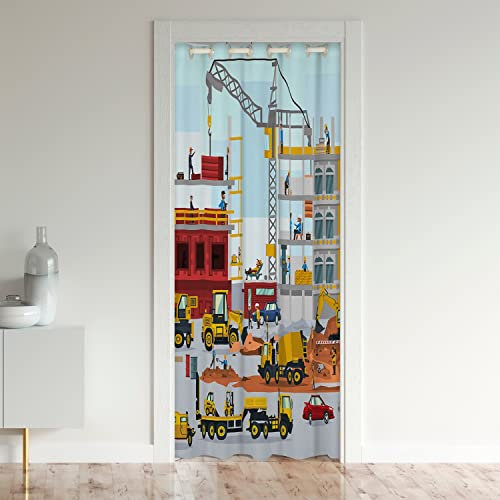 Homemissing Construction Rideau Occultant Rideaux Équipement Camion Rideau de Porte 106x203cm pour Chambre Salon Rideaux Exterieur d'entrée Véhicules de Construction D Fenêtre Décor