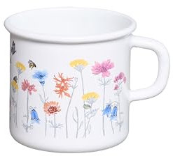 Riess, 0221-070, Emaille Topf mit Bördel, Kaffeebecher, Durchmesser 8cm, 0.375 Liter Inhalt, 3/8 Liter, LBH 11,1x8,8x8,4cm, Gew. 0,192kg (FLORA)