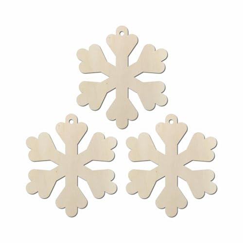 Kleenes Traumhandel – 3er Set Holz-Schneeflocken, 10 cm, zum Selbstbemalen – Ideale Weihnachts- und Winterdekoration mit Aufhänge-Loch