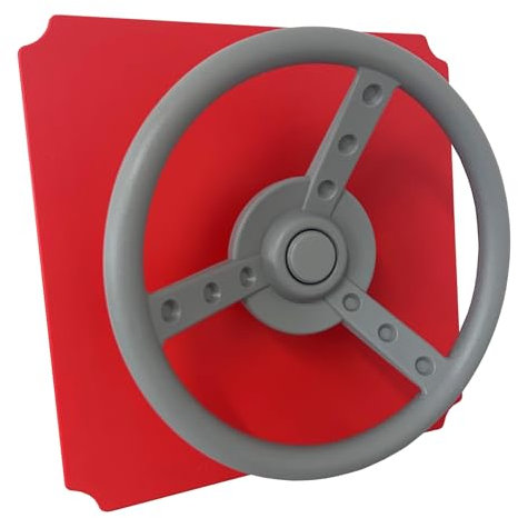 move and stic Platte 40x40 mit Spielfunktion Multifunktionsplatte Spielplatte mit Lenkrad für Spielturm (Platte 40x40cm rot mit Lenkrad grau)