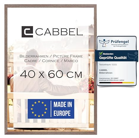 CABBEL Cadre photo 40x60 cm, Chêne foncé, solide en bois MDF, verre plexiglas incassable, à suspendre, idéal pour photos/images/collage