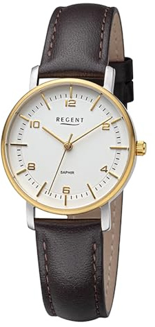 REGENT Damen Armbanduhr Analog Lederarmband Dunkelbraun URF1481 Analoguhr