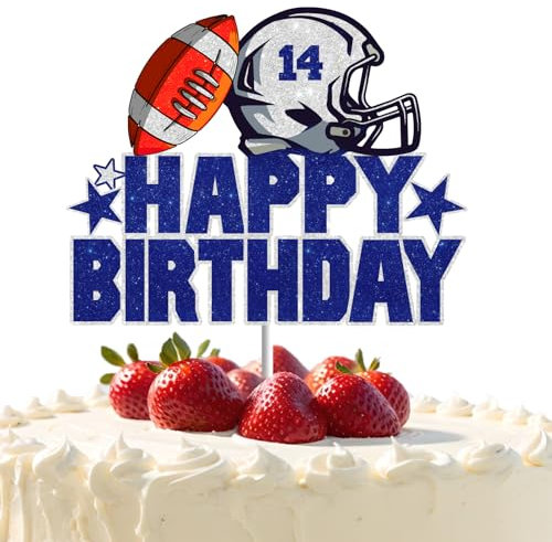 Football Cake Topper for Boys Men Birthday Sport Rugby Helmets Cake Decoration Blue Glitter American Football Themed Party Decorations Supplies