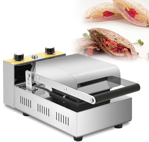 QUTBAG Macchina per Waffle Commerciale per Hamburger, Macchina per Hamburger elettrica per Hamburger con Ghiaccio da 600 W con Controllo della Temperatura, pressa per Hamburger Manuale Domestica