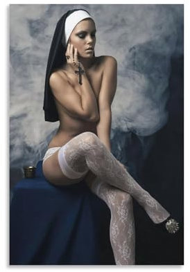 KOPTEW Sexy Nun Poster Dekorative Malerei Leinwand Wandkunst Wohnzimmer Poster Schlafzimmer Malerei,Wandkunst Bilddruck Moderne Familienzimmer Dekor 08x12inch(20x30cm)
