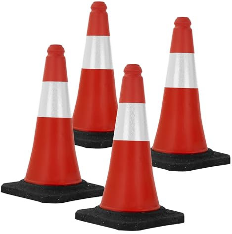 ECD Germany 4 Stück Verkehrskegel Pylone 51 cm, Rot-Weiß, Leitkegel mit schwerem Fuß, Verkehrsleitkegel mit weißen reflektierenden Streifen, Warnleitkegel Warnkegel Verkehrshütchen Markierungskegel
