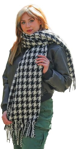 TRIXES XL Pashmina-Schal – Wendbar – Monochrom – Karo | Weicher XL Schal – Schwarz/Weiß – 180 × 130 cm – Geschenk für Winter