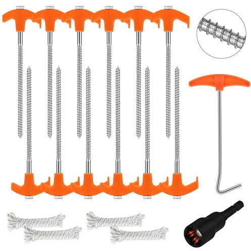 Tent Pegs Metal Heavy Duty: 18-Pack Tent Stakes with 4x396cm Rope & Stopper T Pull Hook, Ground Pegs for Camping, Gazebos, Hiking & Outdoor Use