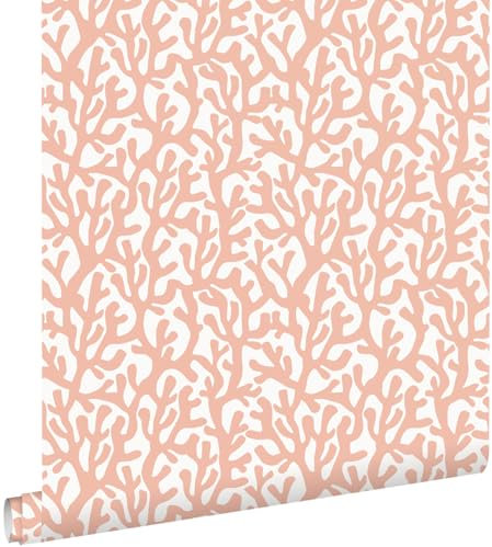 papier peint corail rose terracotta et blanc 50 x 900 cm - ESTAhome
