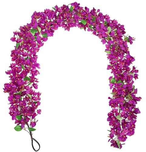 Künstliche Bougainvillea Girlande 180 cm – Lila Kunstblumen Hängend Blumengirlande mit Haken – Dekoblumen für Hochzeitsdeko, Wanddeko, Balkon, Garten, Innen & Außen
