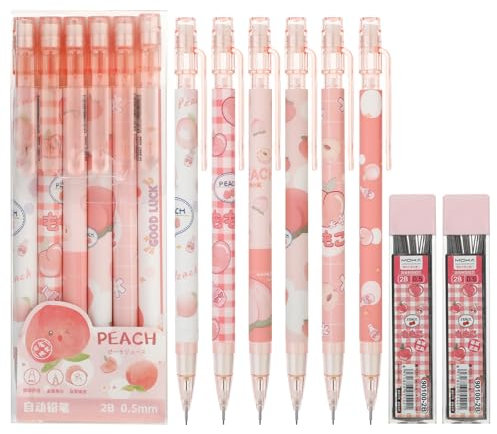 Molain 6 Stück Niedlich Druckbleistift Set, 0,5 MM Minenbleistift Bleistifte Mechanische mit 1 Dosen HB Bleistiftminen Kawaii Stuff für Kinder Schule Schreiben Zeichnen Skizzieren(6)