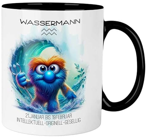 MeLifestyle Kaffeetasse Tasse Becher Sternzeichen Wassermann | Keramik 330ml | Geschenk, Freund, Freundin, Kollege, Kollegin, Bürotasse, Astrologie