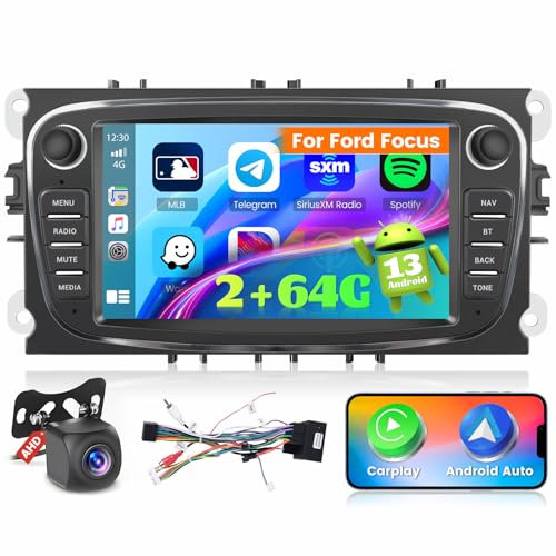 Ohradio 2G+64G Android Autoradio per Ford Focus Galaxy Mondeo Kuga C-Max S-Max Stereo Auto con Wireless Carplay Android Auto GPS Radio FM/RDS WiFi+Retrocamera+MIC - Schermo Tattile da 7 Pollici
