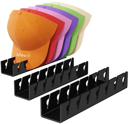 Lifewit Cap Halter, 3 Stück Kunststoff Kappen Organizer, Cap Aufbewahrung Fasst 21 Hüte, Desktop Cap Halterung, Kappenhalter für Schlafzimmer, Kleiderschränke, Kommoden und Wände, Schwarz