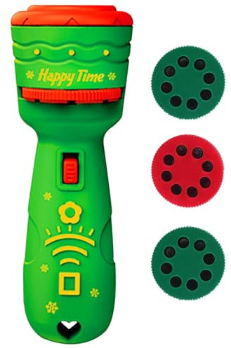 Flashlight Projector for Kids, 24 Patterns Christmas Projector Torch Kids 4.5in Educational Learning Kids Projector with 3 Slide Story Flashlights Projector Toys Christmas Decorations Outdoor Green