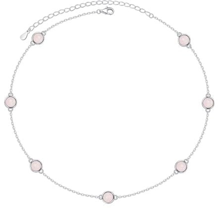 Flyow Zierliche Halskette mit Rosenquarz-Kreis aus S925er Sterlingsilber, kurze, zierliche Halskette mit mehrlagigem Anhänger, Schmuck für Damen
