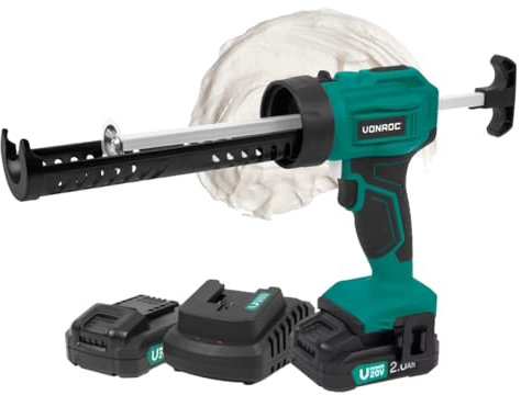 VONROC Akku Kartuschenpresse, Kartuschenpistole NEUES MODELL - 20V - 4 Stufen Durchfluss, Silikonpistole inklusive 2x2h Akku und Ladegerät
