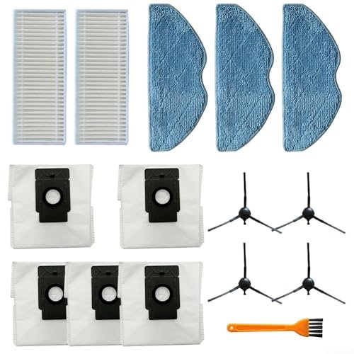 Lot de 15 pièces de rechange pour aspirateur robot EZVIZ RE4 Plus/RE5 Plus, comprend 2 filtres HEPA, 3 serpillères, 5 sacs à poussière, 4 brosses latérales (A)