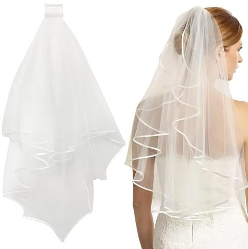 VLYX Junggesellinnenabschiedsschleier, weißer Schleier, Junggesellinnenabschiedsschleier, Brautschleier, Junggesellinnenabschiedszubehör mit Kamm, 2-stufiger Tüll für Junggesellinnenabschied (weiß)