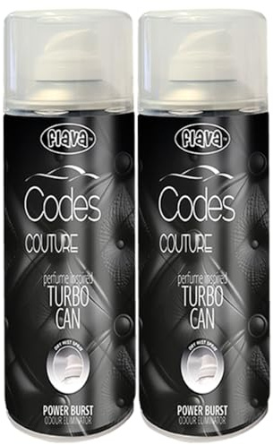 Codes Couture Turbo Car Air Freshener Spray – Powerful, Strong & Long Lasting Odour Eliminating Citrus Wood Scent – Interior Freshener & Essential Car Accessories for Men and Women – 400ml, 2 Pack