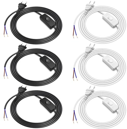 cersaty® 6 Stk Kabel mit Schalter und Stecker, 1.8M Stromkabel 250V Schalter Kabel für Wohnzimmern,Arbeitszimmern,Lampen,Tischlampen,Wandleuchte,Stehlampen