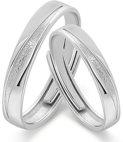 Meissa 925 Sterling Silber Paar-Ringe für Damen und Herren Verlobung Hochzeit Verstellbare Bandringe Jubiläumsringe, Set aus zwei Ringen