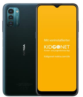 Nokia G21 Smartphone avec licence Kidgonet Lifetime, 6,5 HD+, 4 Go de RAM/64 Go de ROM, Android 11, 5050 mAh, macro 50 MP/2 MP, profondeur 2 MP, charge rapide 18 W, bleu (Reconditionné)