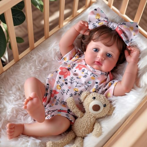 BABESIDE 17 Zoll Reborn Puppen Lebensecht - Realistische Babygröße Verwurzeltes Haar - Neugeborene Mädchen Puppe Weichem Stoffkörper, Kleidung & Zubehör