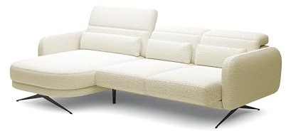 DomoHome BARILLO Ecksofa mit Verstellbarer Rückenlehne, Tiefe Sitzfläche, Verstellbare Rückenlehne, Stahlfüße, Elegante Armlehnen, DREI Rückenkissen, Freistehend, 261x170x97 cm Linke Seite Karamell
