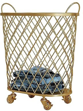 Gold 21.7 Height Laundry Basket with 2 Handles Mesh Toy Storage Bin on 4 Wheels Metal Laundry Hamper for Home nization and Easy Transport