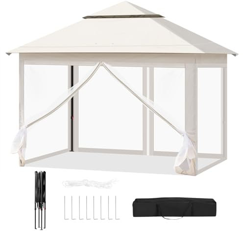 WOLTU Tonnelle de Jardin Extérieur, Pergola 3x3m, Tonnelle Pliante, avec Moustiquaire Amovible, Double Toit Imperméable, Sac de Transport, Résistant aux UV, Beige