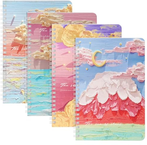 Notizbuch A5 Liniert, 4 Stück Spiralblock Notizheft, 60 Blatt/120 Seiten Notizblock, Notizbücher Schulheft Notebook Spirale Notizblock zum Tagebuch, College, Konferenz, Reise (Meer aus Sternen)