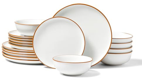 VEVOR Dinnerware Set, Service for 6 People, Round Plates and Bowls Sets, Scratch Resistant Ceramic Dinner Ware, Dishwasher and Microwave Suitable Kitchen Dishes, for Dessert Salad Soup Pasta, White